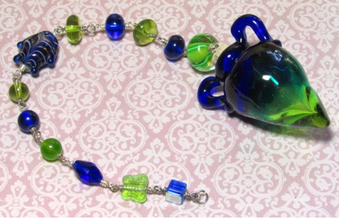 Green and Blue Glass Amphora Charm Window Hanging Sun Catcher