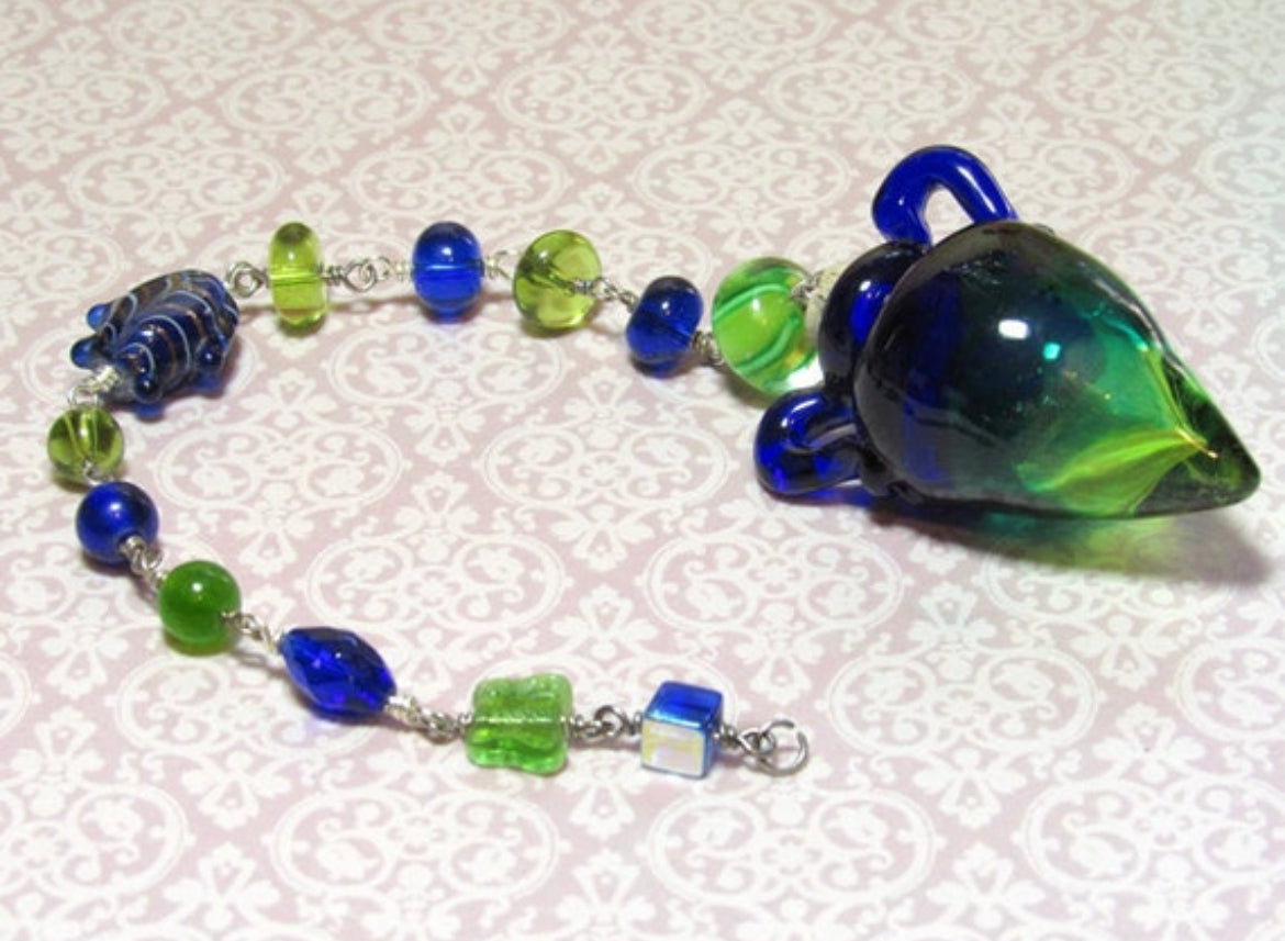 Green and Blue Glass Amphora Charm Window Hanging Sun Catcher