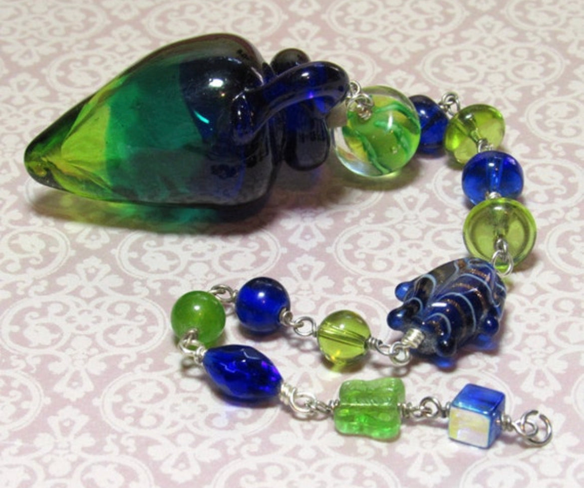 Green and Blue Glass Amphora Charm Window Hanging Sun Catcher