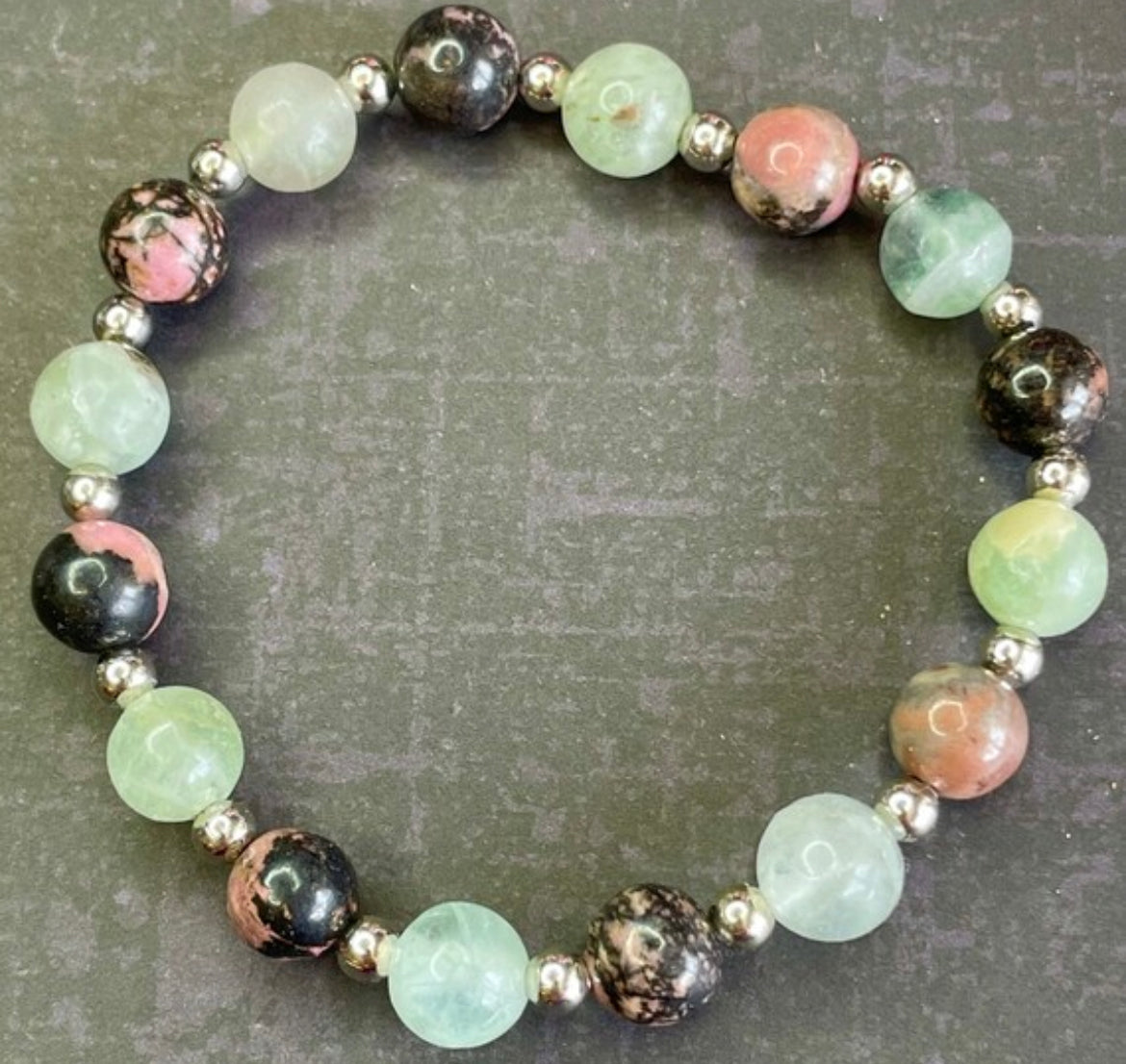 Compassion from the heart rhodonite and fluorite healing bracelet